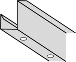 Attached image file A metal bracket with a right-angle bend, two holes on the horizontal base, and a vertical flange for mounting or supporting structures.
