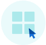 Attached image file A blue mouse cursor points to the bottom-right square of a 2x2 grid of light blue squares on a circular light blue background.