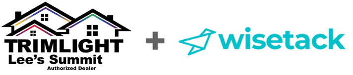 Attached image file Trimlight Lees Summit Authorized Dealer logo with two stylized houses next to the Wisetack logo, featuring a blue paper airplane icon and text; a plus sign separates the two logos.